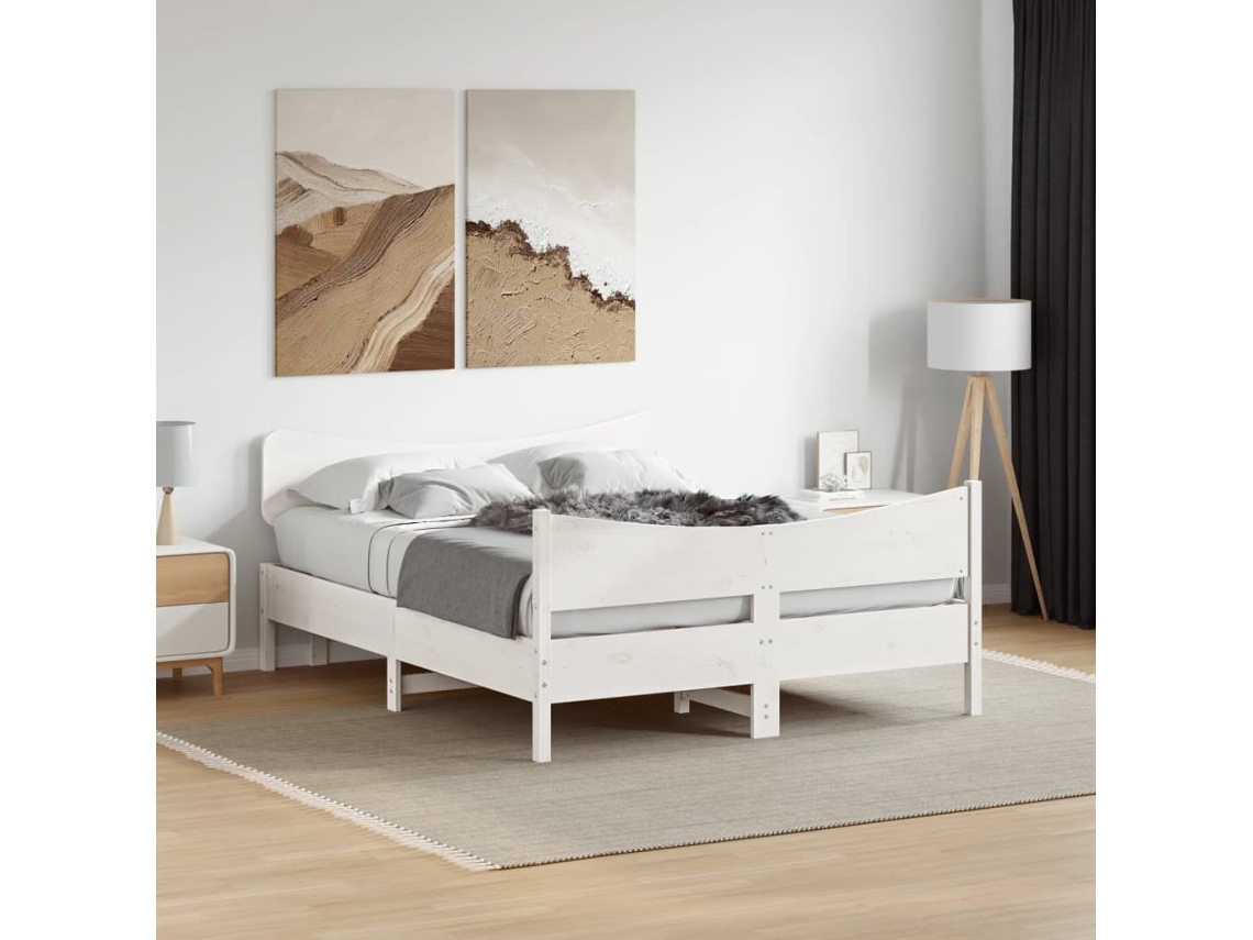 Estructura De Cama Sin Colchón Madera De Pino Blanca 140x190 Cm