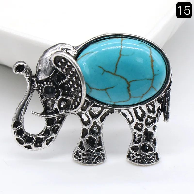 Collar Con Colgante De Elefante De Cristal Natural (turquesa Azul), Broche De Elefante Vintage