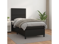 Cama Box Spring Con Colchón Cuero Sintético Negro 100x200 Cm