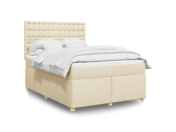 Cama Box Spring Con Colchón Tela Color Crema 140x200 Cm