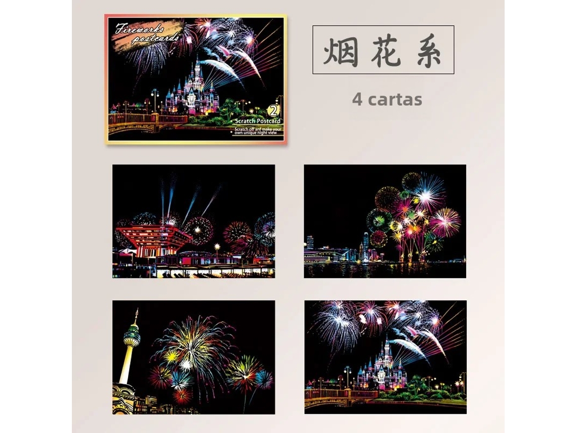 (fuegos Artificiales) Diy 4 Piezas Escena Nocturna Para Niños Arte Pintura Para Raspar Juguete Ciudad Arquitectura Paisaje