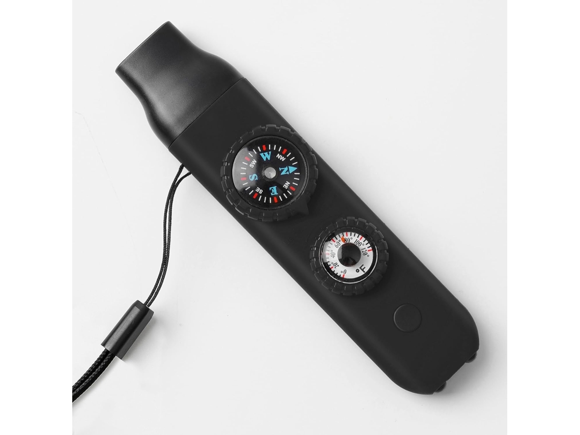 Silbato de emergencia multifunción Tommy01 5 ​​en 1, ABS negro
