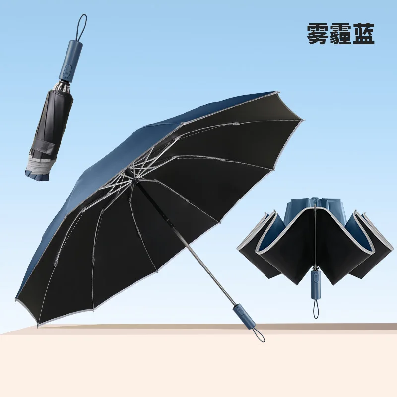 (azul 10k) Paraguas Automático Reversible Para Coche, Parasol De Vinilo Resistente Al Viento