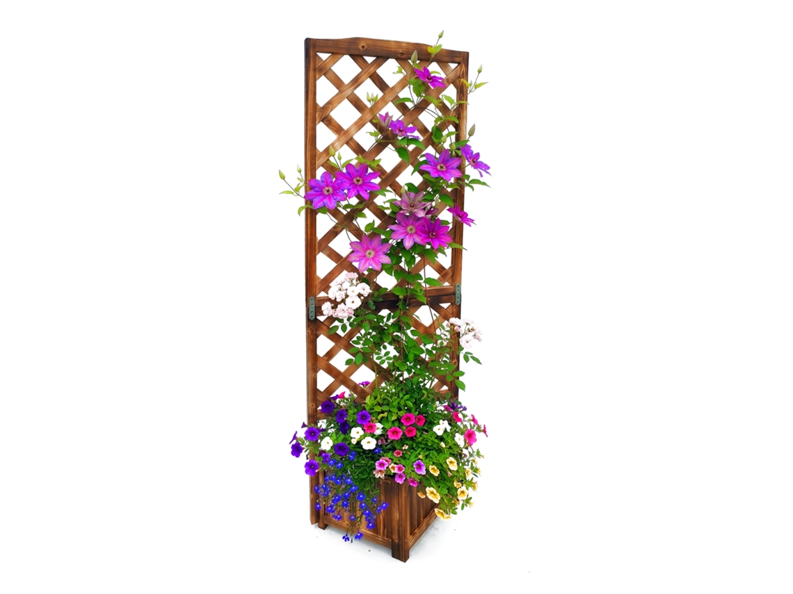 Relaxdays Caixa De Plantação Com Treliça, Hbt: 180x55x51 Cm, Vaso Com Treliça, Varanda E Jardim, Madeira De Abeto, Cores