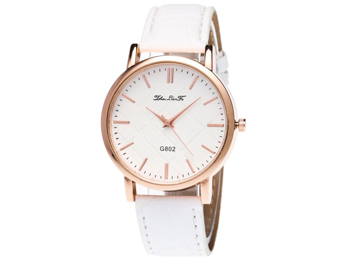 Reloj De Pulsera De Acero Fashion Con Correa Pu Analógico De Cuarzo Redondo (blanco)