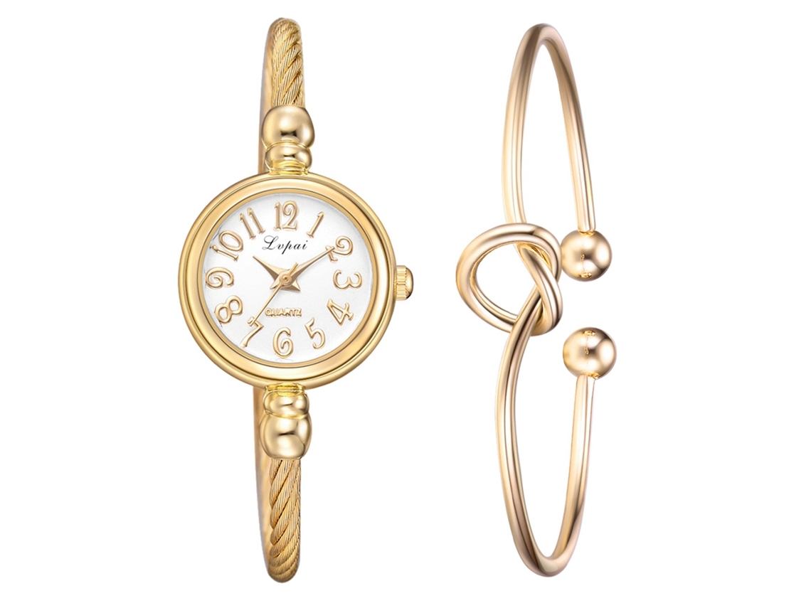 Reloj De Cuarzo Para Mujer Con Brazalete De Aleación, Estilo Ivpai, Oro Blanco.