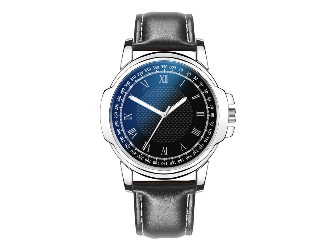 Reloj De Pulsera Informal Para Hombre Con Correa Redonda De Piel Sintética Y Movimiento De Cuarzo Negro.