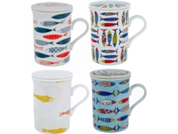 Signes Grimalt  - Mug - Taza con filtro 4 Unidades Multicolor de Porcelana | Mug Vaso Tetera De Hierro Tetera China 11x8x11cm