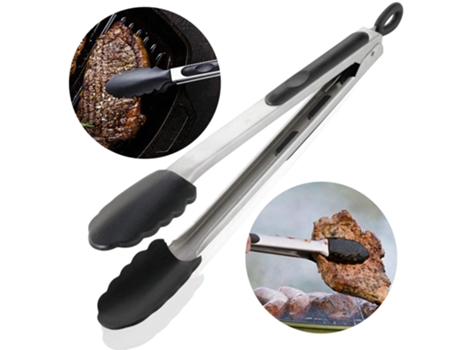 Pinzas de cocina puntas de silicona antiadherentes resistentes al calor y mango de acero inoxidable para parrilla de alimentos barbacoa (12 pulgada...