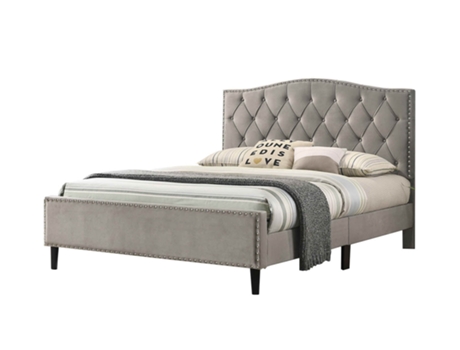 Cama de matrimonio Jessy 135 cm gris en terciopelo Colchón básico 18 cm SALDOSYSTOCKS