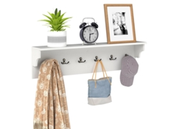 Perchero de pared con estante y 6 ganchos, madera blanca, NORTHIX