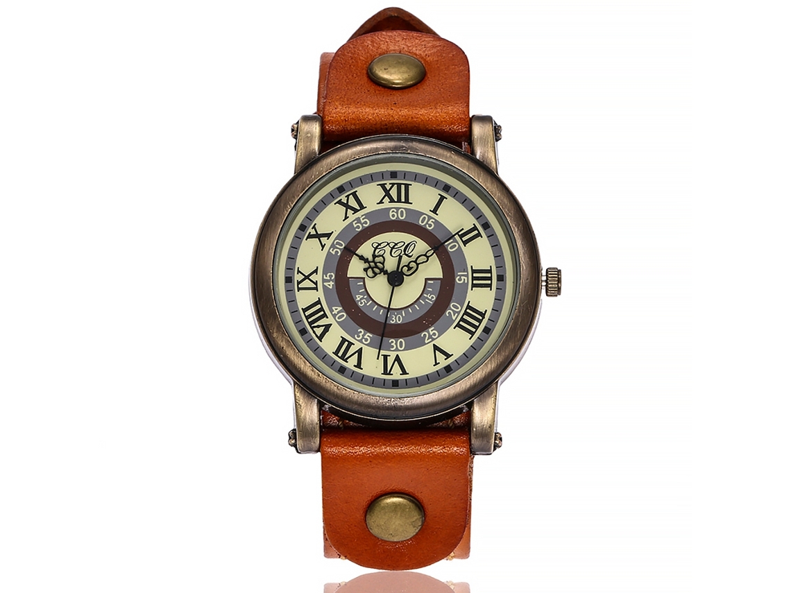 Reloj De Pulsera De Cuarzo Naranja Para Mujer Con Correa De Piel Sintética Y Números Romanos.