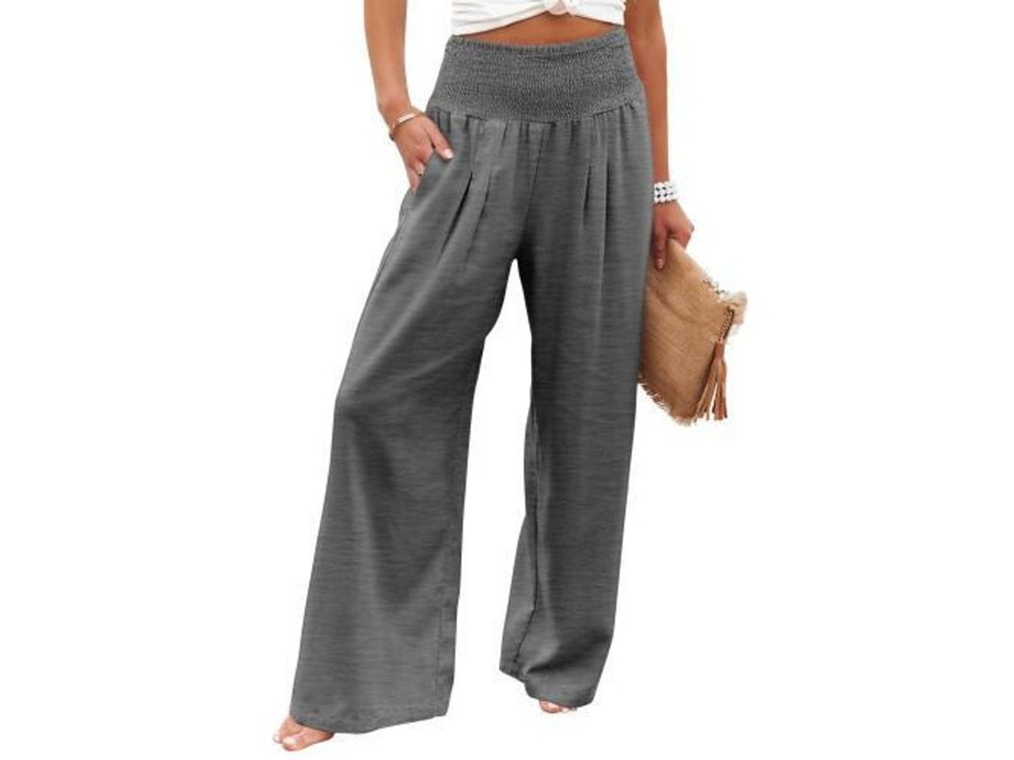2026-24307-pantalones De Mujer De Cintura Alta Elástica De Pata Ancha Casual Con Bolsillos Para Verano Y Otoño Xxl Gris