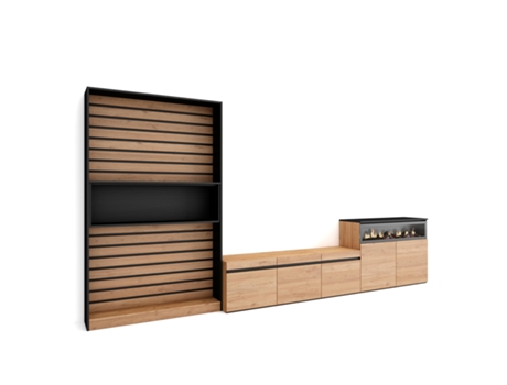 Muebles de Salón para TV 360x186x35cm Para TV hasta 65 Chimenea eléctrica Roble y negro