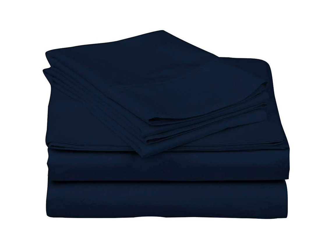 Sábanas Ajustables King 4 Piezas 100 Algodón Egipcio 800 Hilos Bolsillo Profundo 15 Pulgadas Azul Marino
