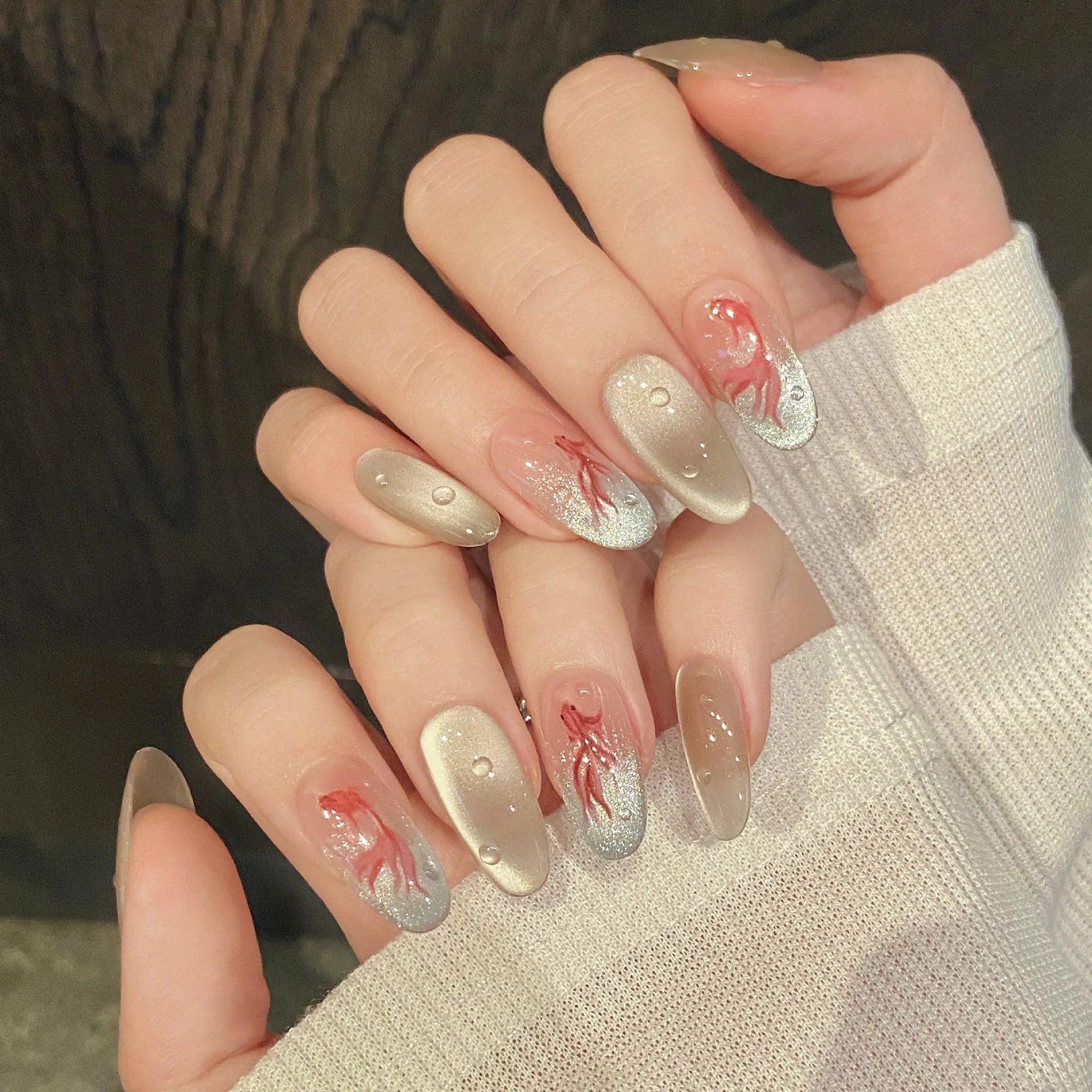 (483-s) Paquete De 10 Pegatinas Brillantes Para Uñas Postizas Con Efecto Ojo De Gato, Hechas A Mano Y Reutilizables.