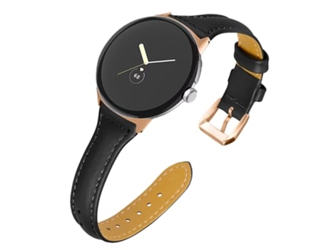 Correa de piel auténtica liberación rápida 20mm con conector de oro rosa para Google Pixel Watch - negro