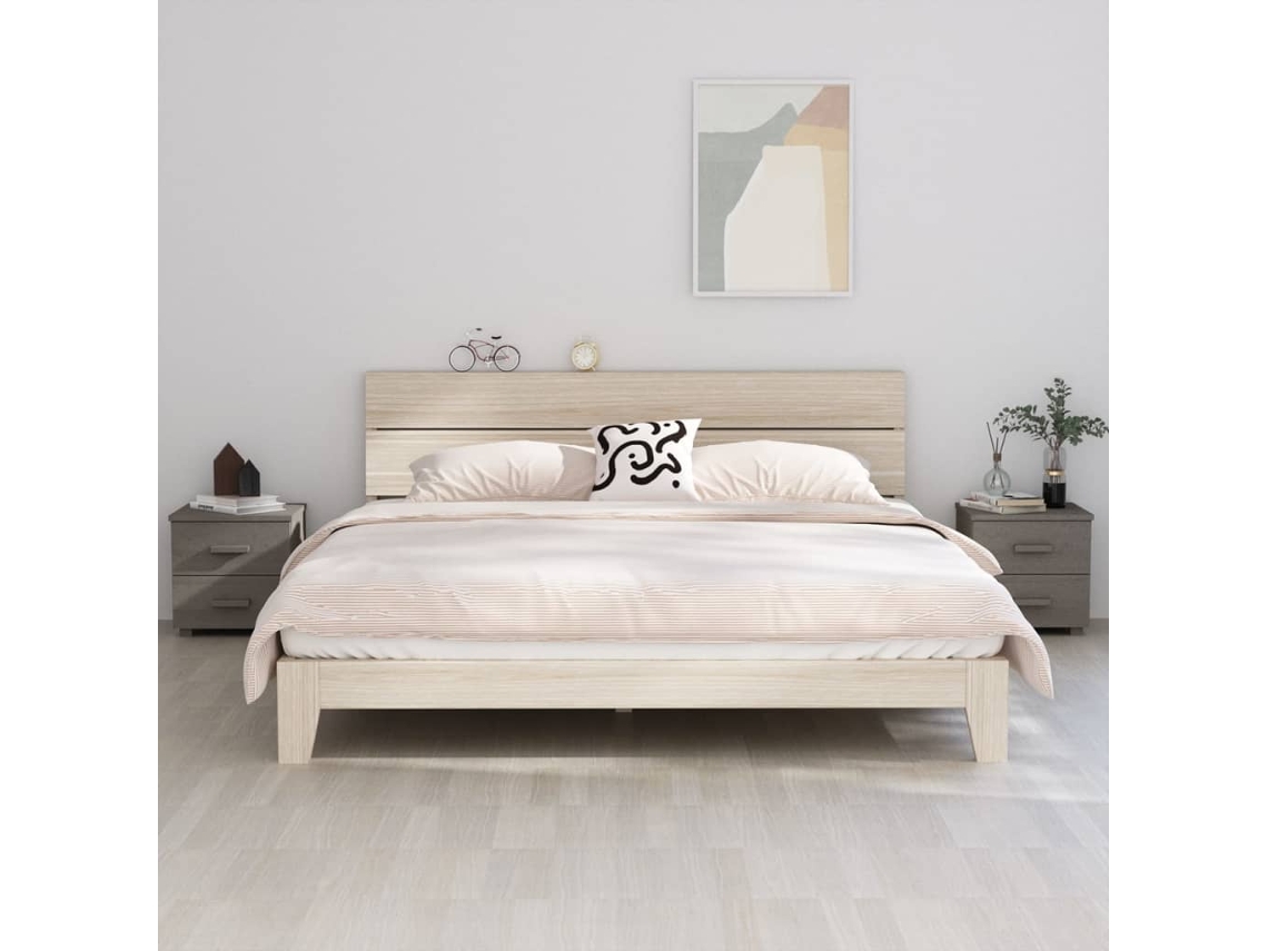 Mesas Cabeceira LOVELY HOME Mesinha Hamar 2 Pcs 40X35X44,5 Pinho Maciço Cinza-Claro