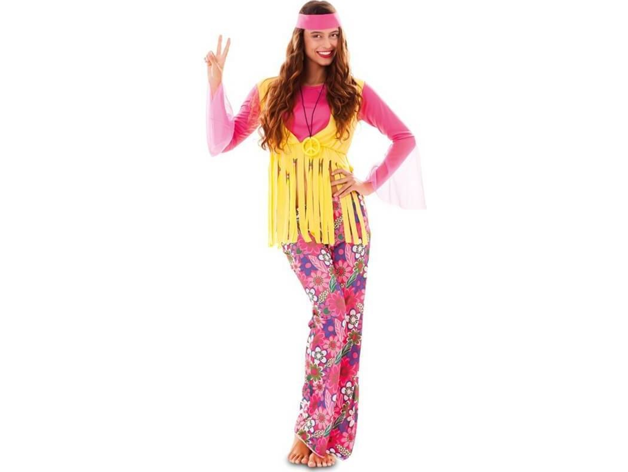 Disfraz de Mujer DISFRAZZES Hippie Rosa (Talla: S)