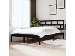 Estructura De Cama Doble De Madera Maciza Negro 135x190 Cm