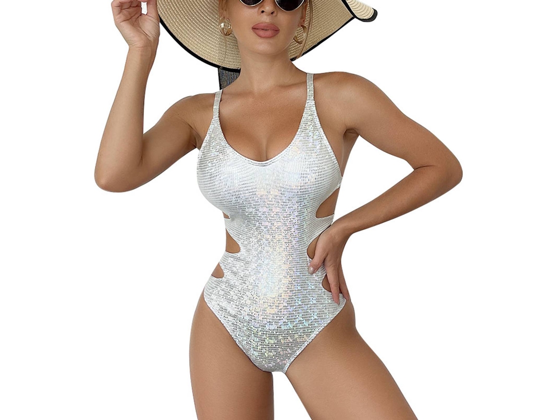 Traje de baño blanco de una pieza, talla XXL, con tirantes ajustables y copas acolchadas.