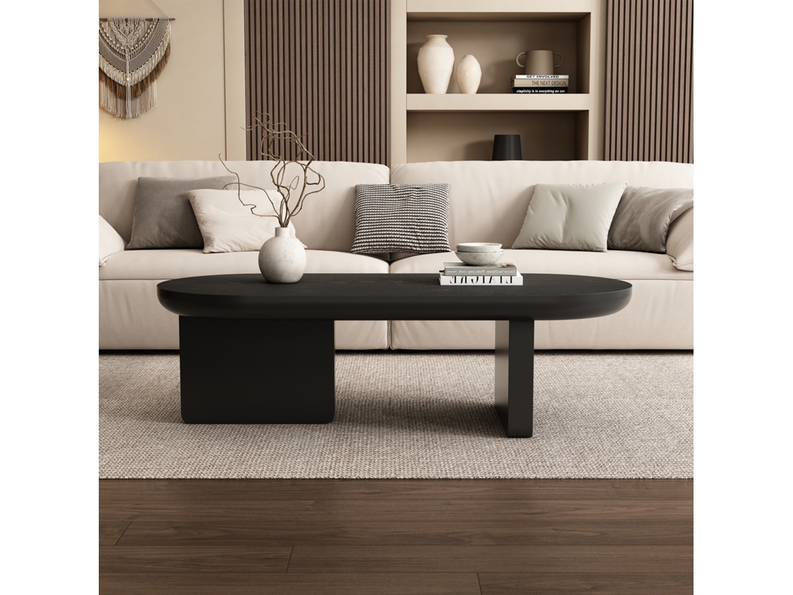 Mesa de centro 119,7 x 49,8 x 35,5 cm - ovalada, MDF, acabado con pintura pulverizada, estilo moderno y minimalista - negra