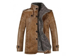 2026-chaqueta De Cuero Pu Para Hombre Invierno Larga Abrigo Casual Peluche Calient Windproof Talla Regular 4xl Caqui