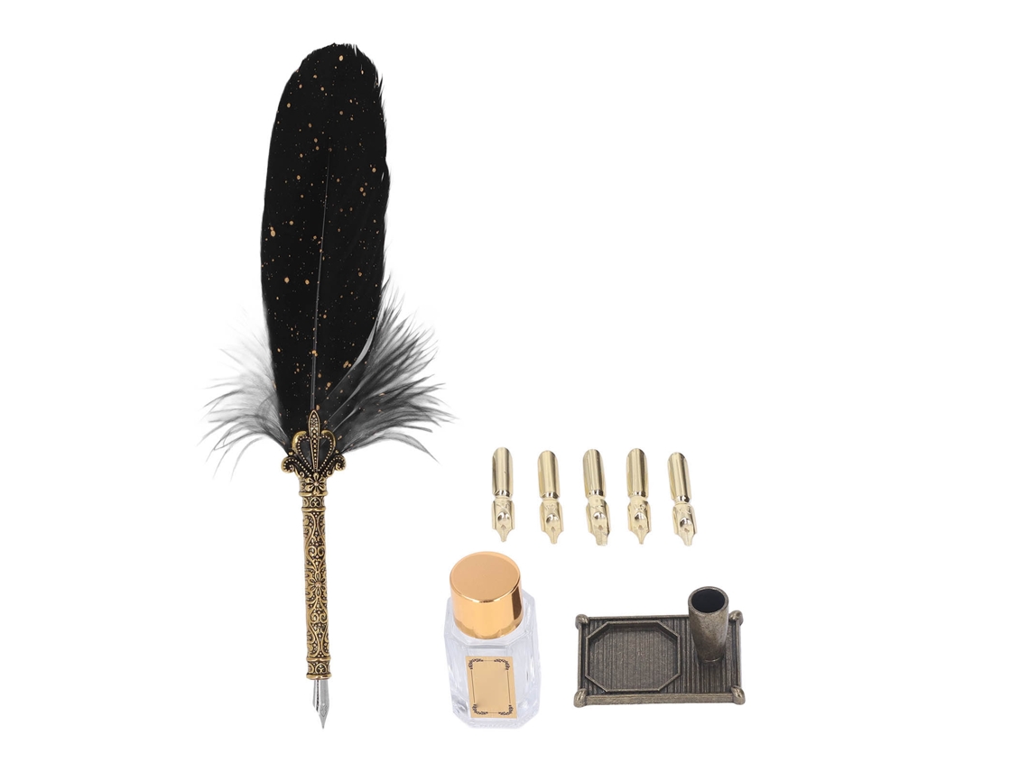 Set De Pluma De Piel Retro Con Plumas Y Puntas Intercambiables Para Caligrafía Elegante Y Escritura Suave
