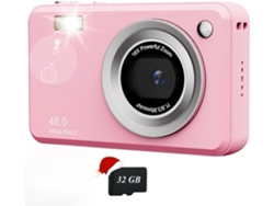 Cámara Digital Compacta Portátil Resolución Hd 48mp Con Tarjeta De 32gb Rosa Zruxe