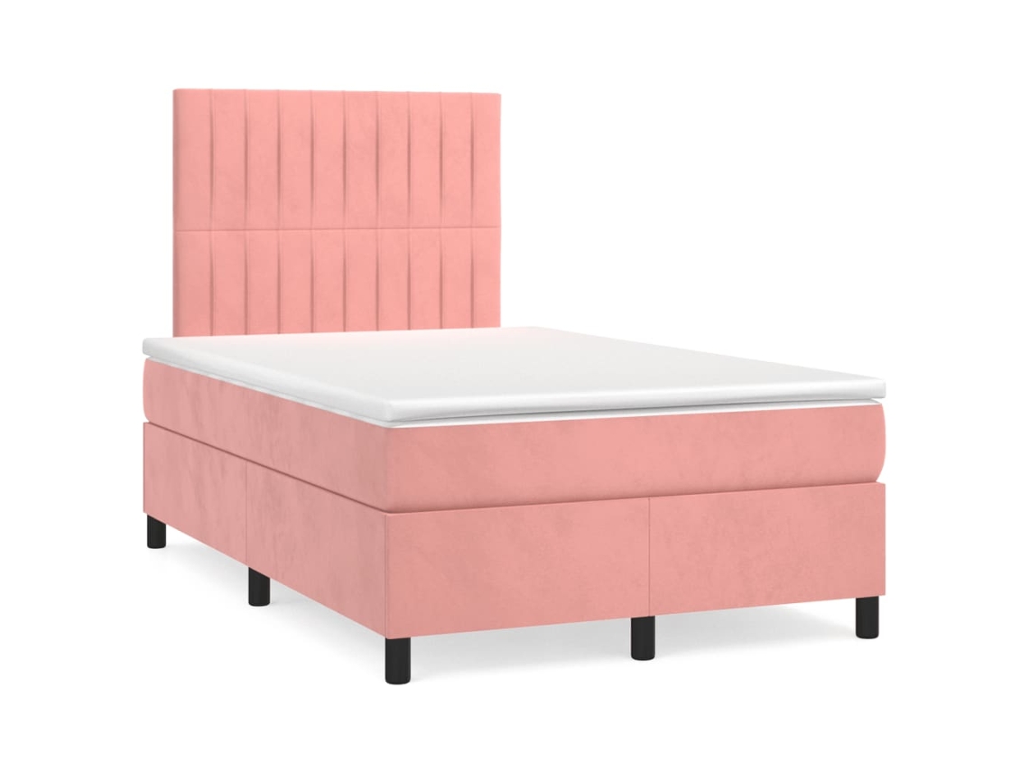 Cama Box Spring Con Colchón Y Led Terciopelo Rosa 120x190 Cm