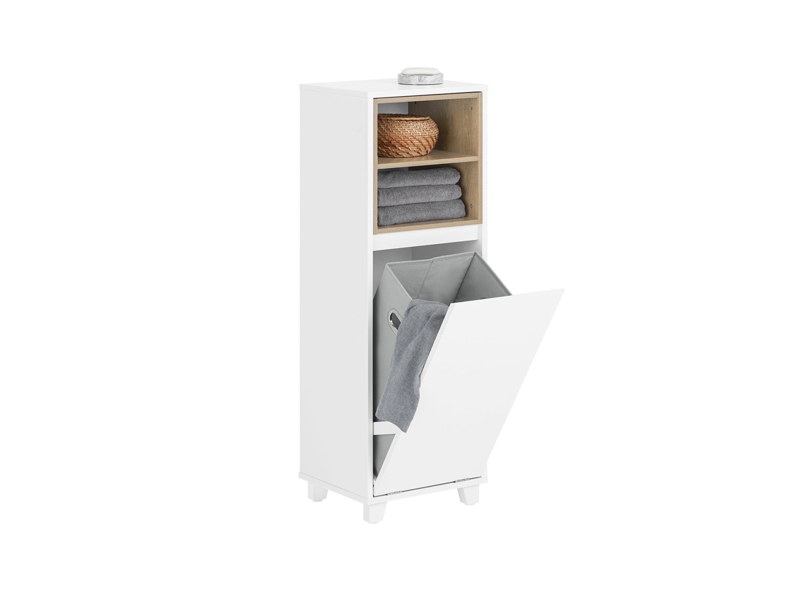Sobuy Bzr146-w Armario De Suelo Para Baño Con 2estante Y 1 Cesto Para Ropa Sucia Blanco