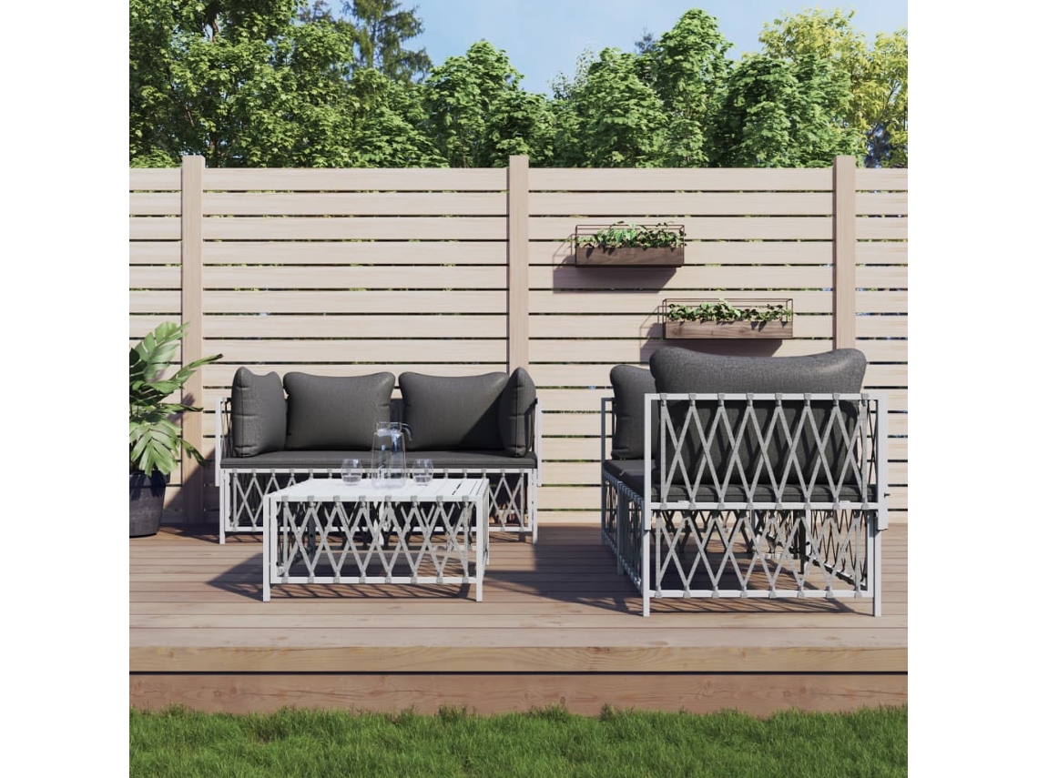 Conjunto de jardín de 5 piezas con cojines de acero blanco de DKD Home Decor