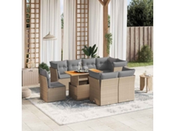 Conjunto de sofá de jardín de 9 piezas con cojines, mimbre sintético beige, Dkd Home Decor