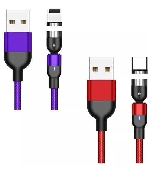 Cable USB magnético 3 en 1 para cargador de móvil, morado/rojo, 2 Mslowmoose