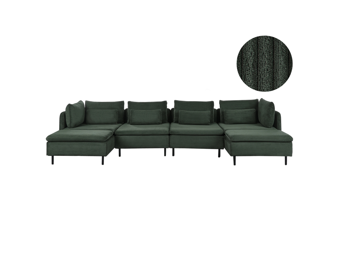 Sofá De Canto Modular De 4 Lugares Estofado Beliani Egeris De Bombazine Verde 346x149x80