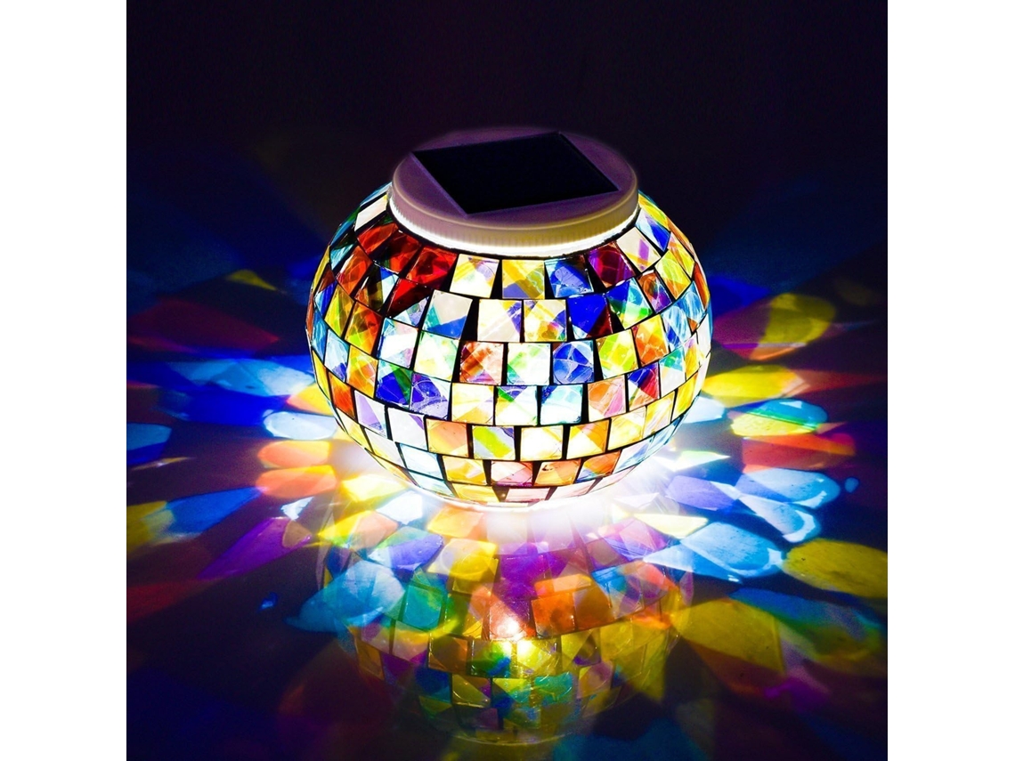 Lámpara solar de mosaico de vidrio para jardín, lámpara de mesa impermeable con colores surtidos, recargable para decoración de exteriores.