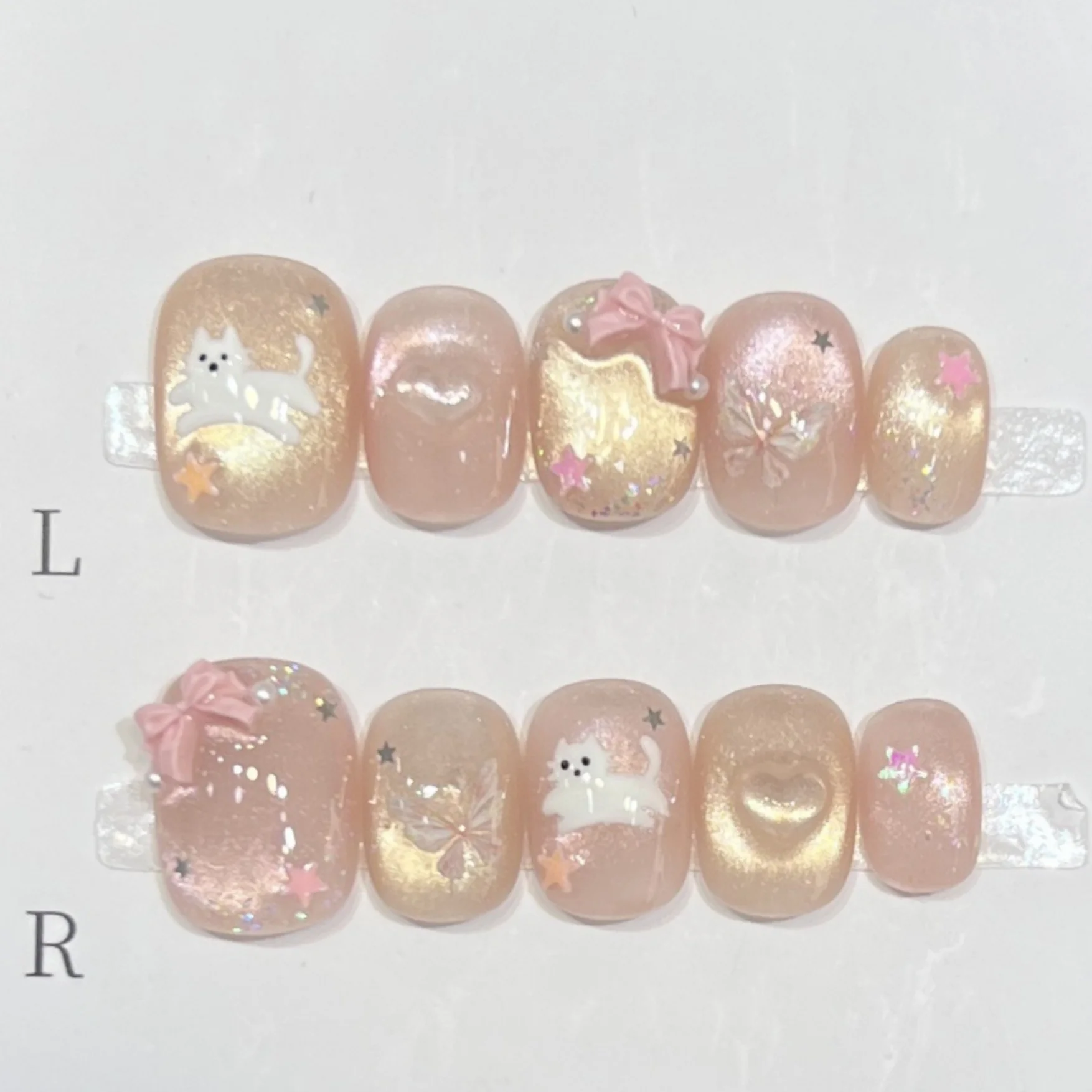 (1039-l) Set De 10 Pegatinas De Uñas Postizas Hechas A Mano Con Diseño De Ojo De Gato, Tipo Prensado.