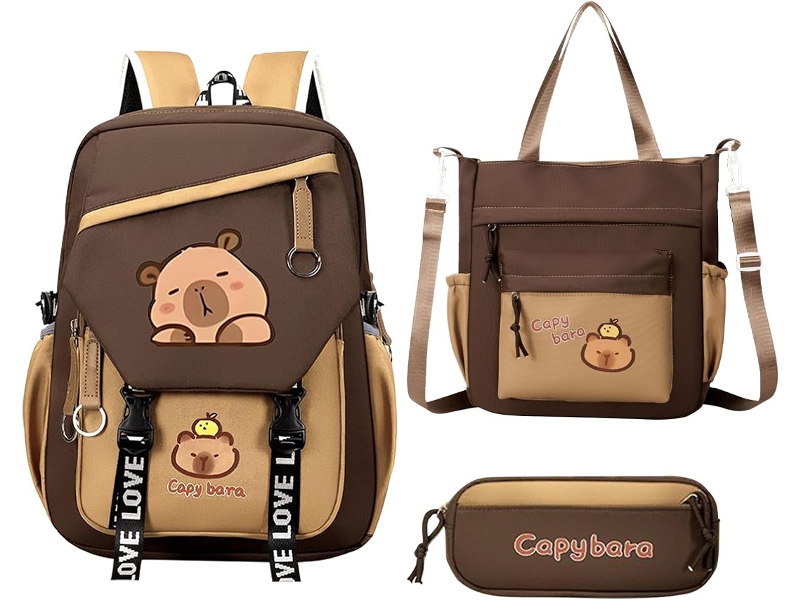 Mochila Capybara Lindo Set De Papeler A Impermeable Con Dibujos Animados Para Viajes Diarios Escolares Estudiantes