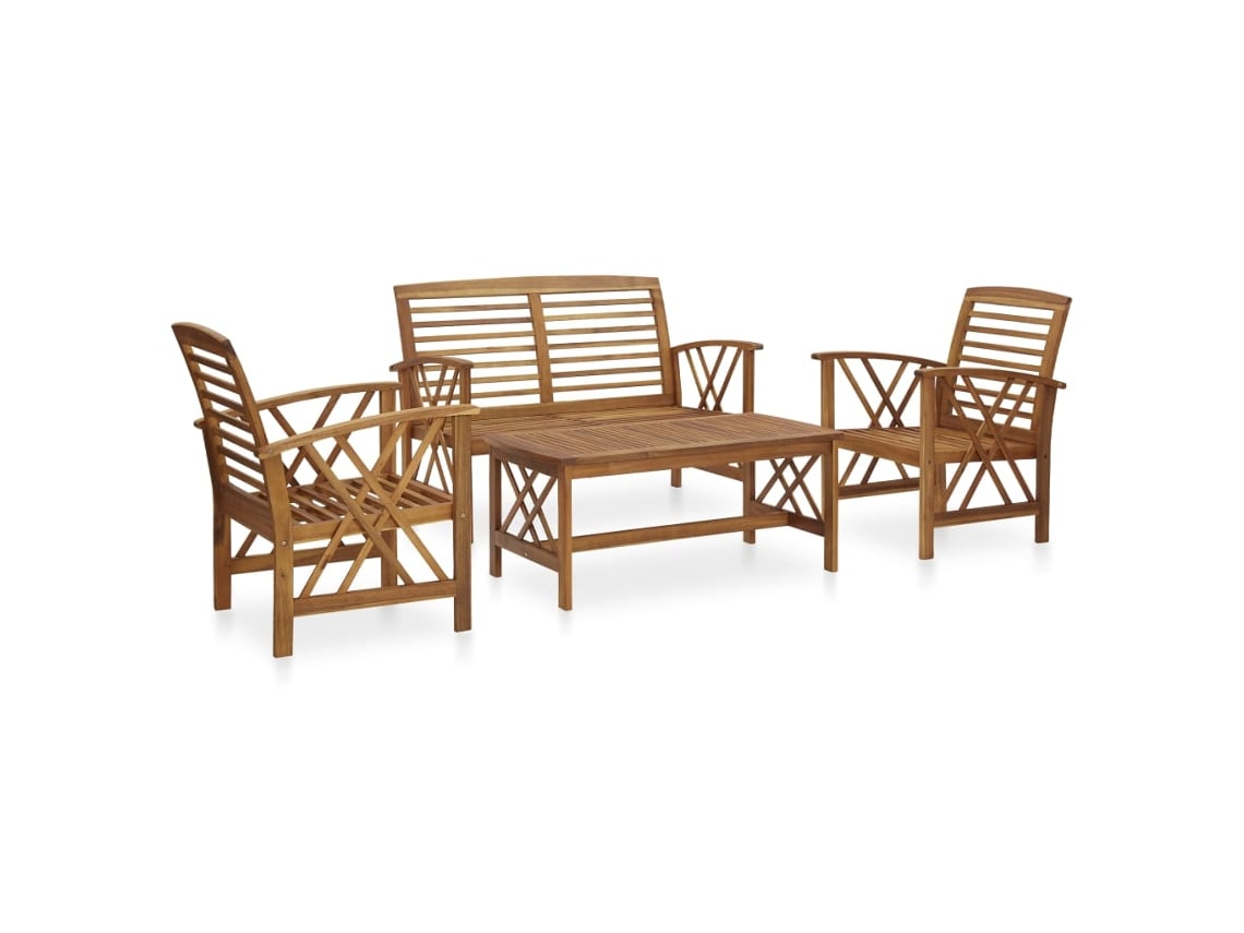 Conjunto Lounge 4 Peças Jardim Madeira De Acácia Macíça Dkd Home Decor