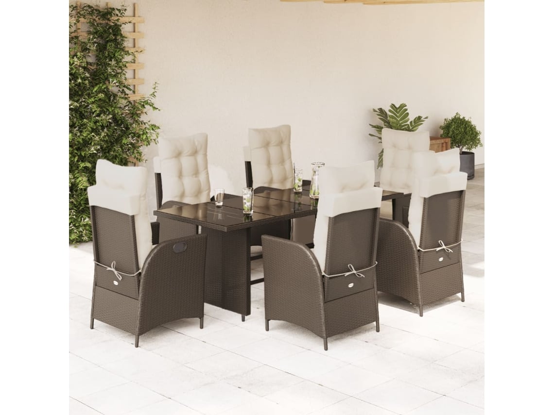 Juego de comedor de jardín de 7 piezas con cojines de mimbre marrón de DKD Home Decor