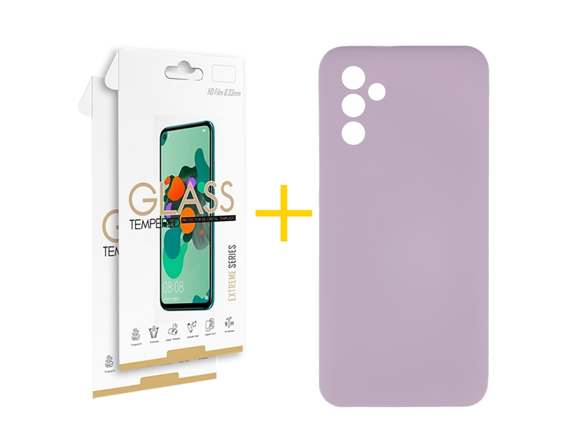 Pack 2 X Película de Vidrio Templado 2.5D + Funda SKYHE para Samsung Galaxy A26 5G Silicona Líquida Roxo