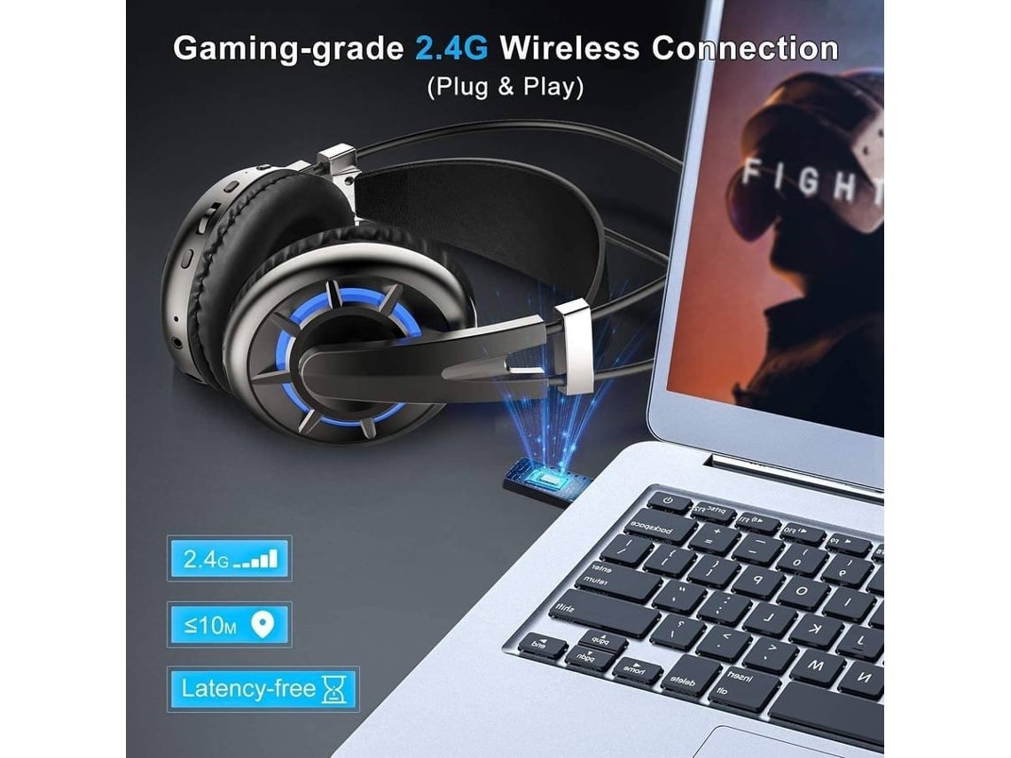 Auriculares Gaming ENZONS Wireless Air 2.4G para PC Ps4 Tv Playstation  Computer con cancelación D desmontable