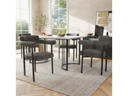 Juego De 4 Sillas De Comedor Anilladas De Gamuza Gris Oscuro.