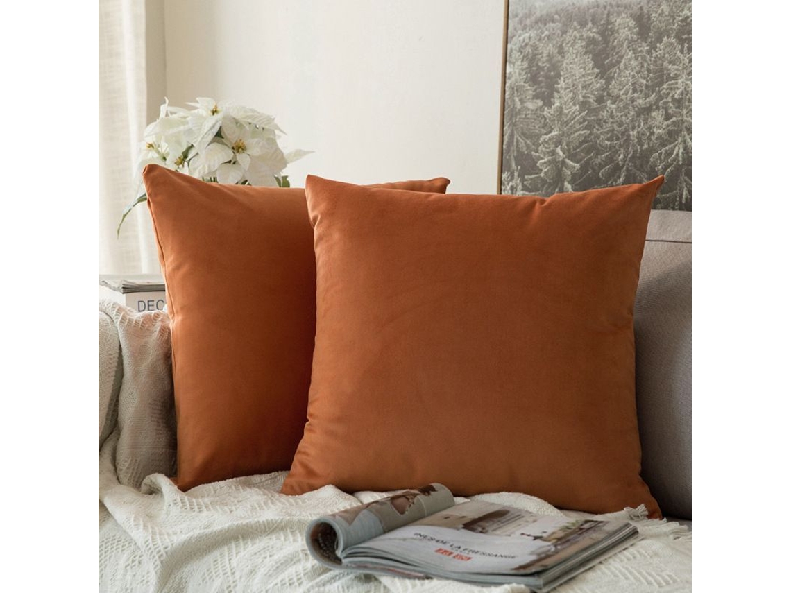 Rebe-2 Fundas De Almohada Cuadradas De Terciopelo Suave 45x45 Cm Sin Relleno Para Sofá Coche Naranja