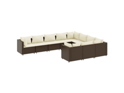 Maison Exclusive - Conjunto de sofá de jardín de 10 piezas con cojines y patas de mimbre - Marrón