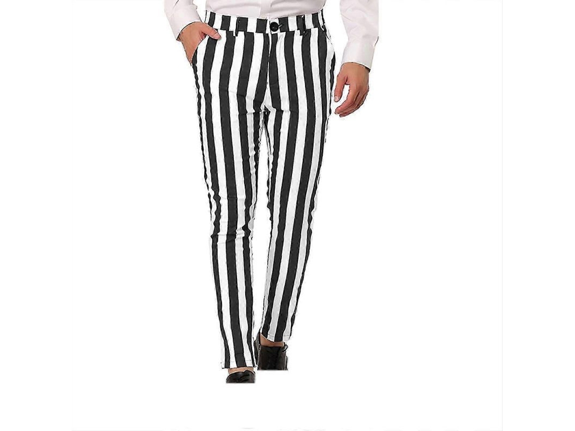 Pantalones De Traje Para Hombre Con Rayas Y Bolsillos Funcionales.