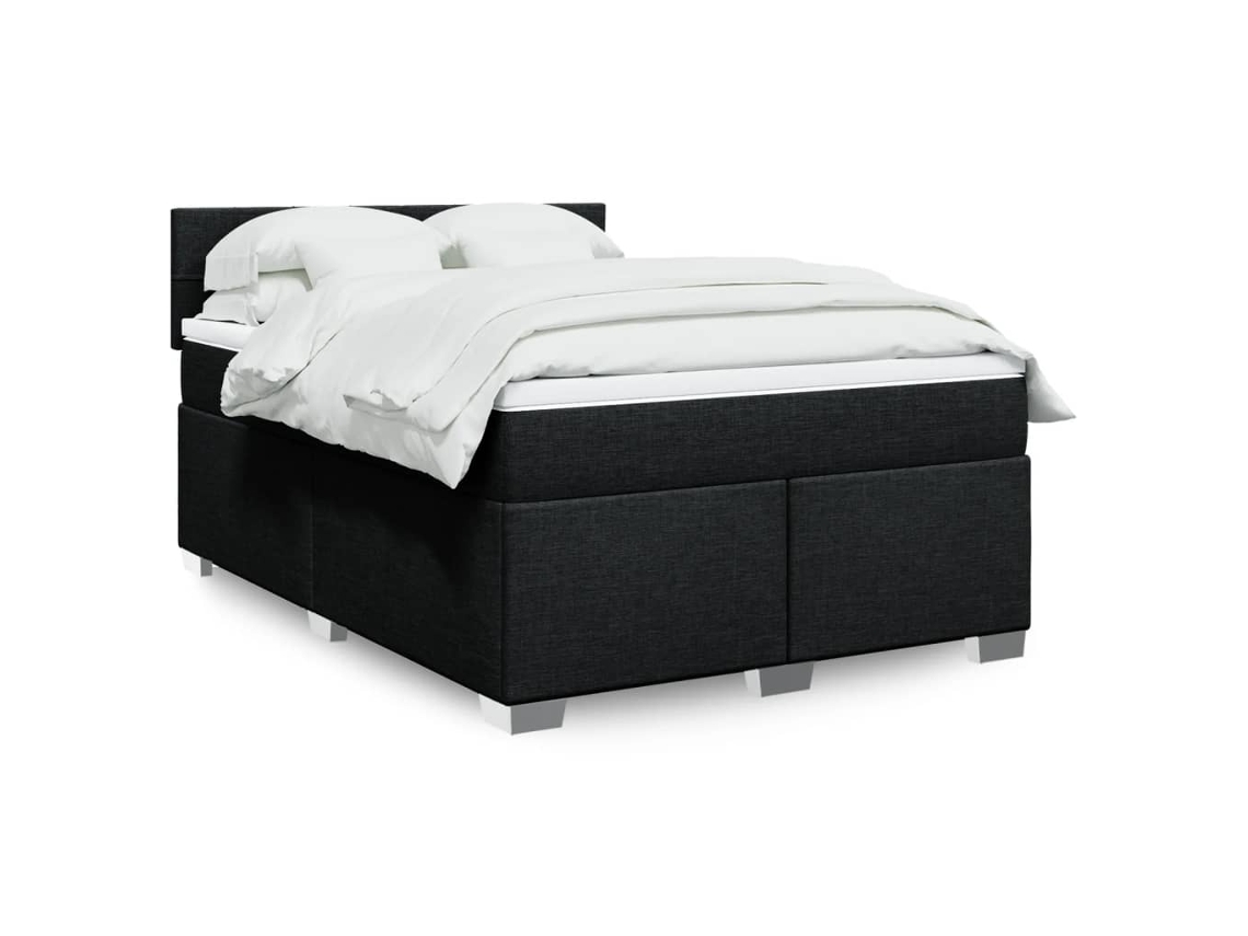 Cama Box Spring Con Colchón Tela Negro 140x190 Cm
