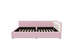 Sofá cama de 90x200 cm con LED y somier de láminas - Rosa