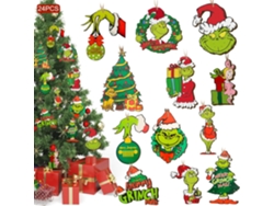 24 adornos navideños del Grinch para el árbol de Navidad: decoraciones navideñas colgantes de madera para el árbol de Navidad y fiestas en casa.