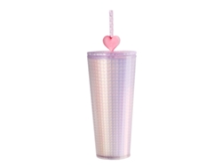 Botella De Agua De Gran Capacidad De Dos Capas Con Purpurina, Pajita En Forma De Corazón Y Tapa Antiderrame.